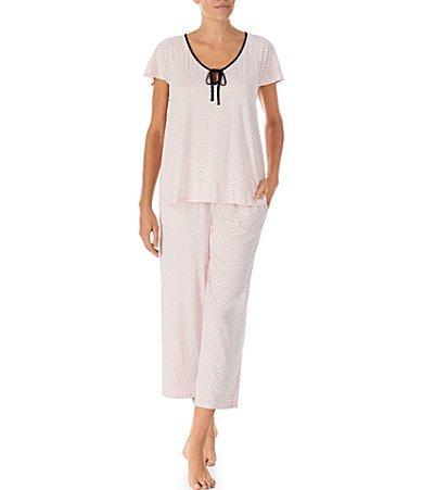 kate spade new york Short Sleeve Pin Dot Print Jersey Knit Cropped Pajama Set Product Image