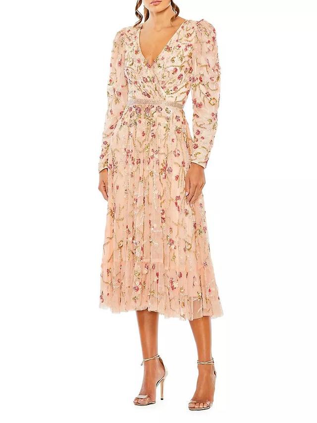 Cocktail Embellished Floral Midi-Dress Product Image