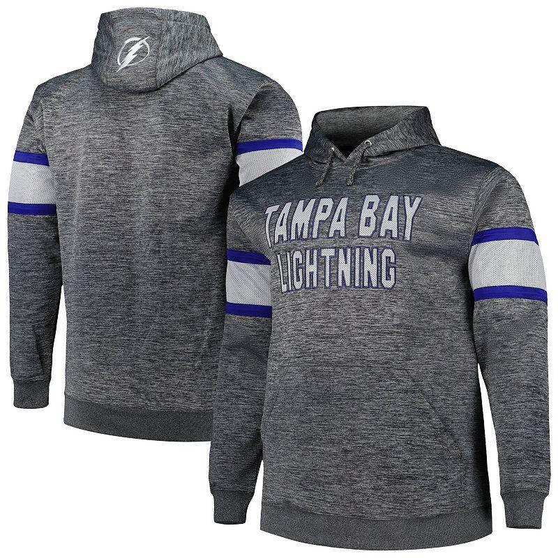 Mens Heather Charcoal Tampa Bay Lightning Big & Tall Stripe Pullover Hoodie Product Image