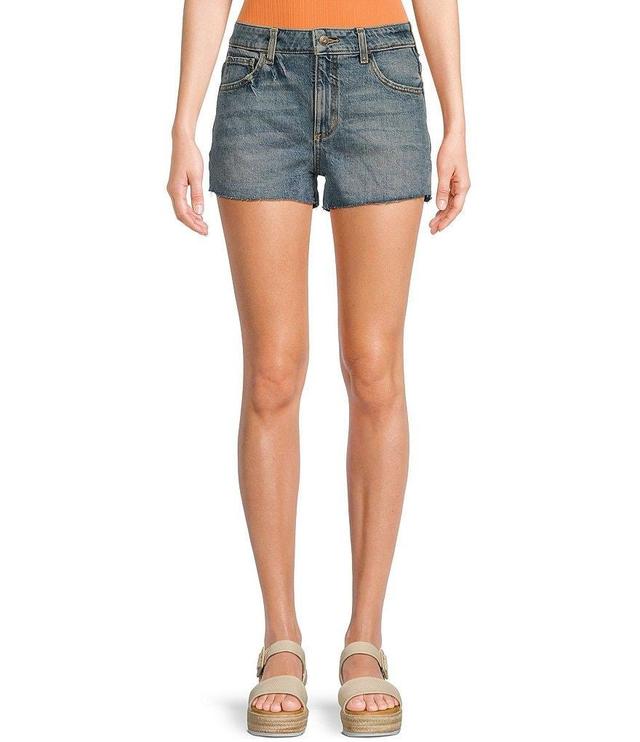 Guess High Rise Vintage Raw Hem Denim Mom Shorts Product Image