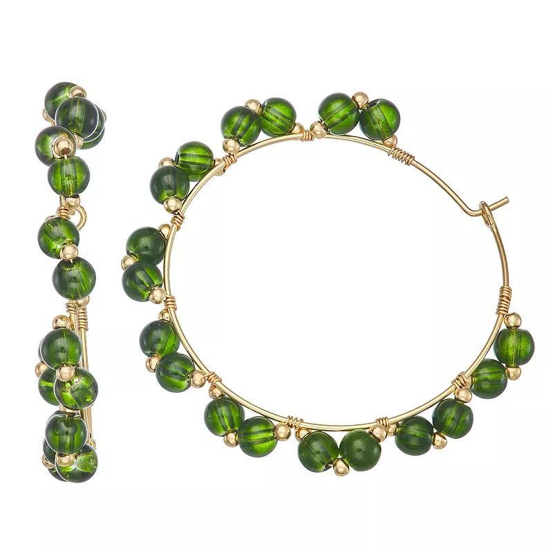 Sonoma Goods For Life Gold Tone Green Beaded Dainty Hoop Earrings, Womens Product Image