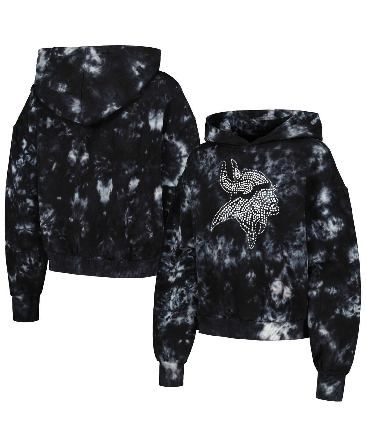 Womens The Wild Collective Black Minnesota Vikings Tie-Dye Cropped Pullover Hoodie Product Image