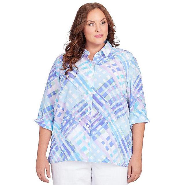 Plus Size Alfred Dunner Lattice Plaid Button Down Top, Womens Product Image