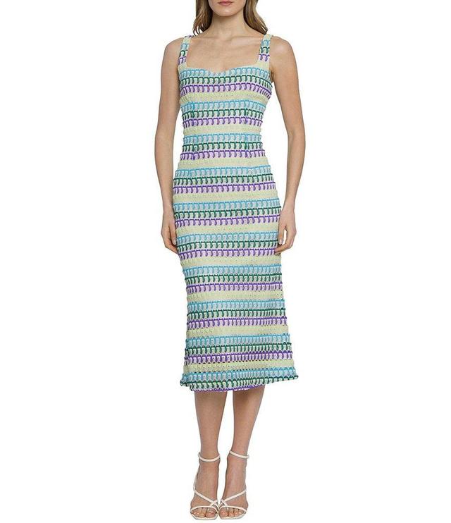 Donna Morgan Crochet Stripe Sweetheart Neck Sleeveless Midi Dress Product Image