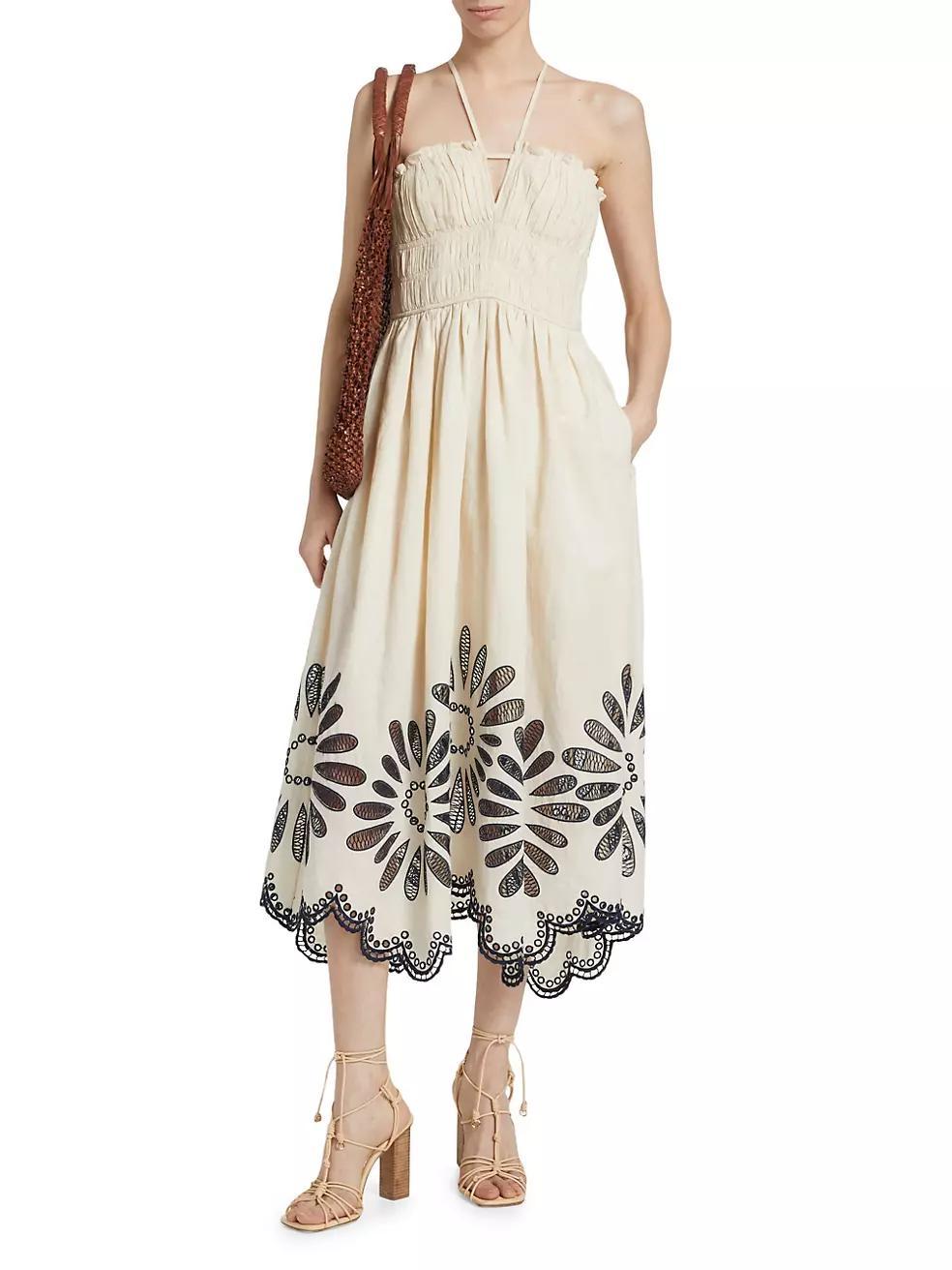 Beatrice Embroidered Linen & Cotton Midi-Dress Product Image