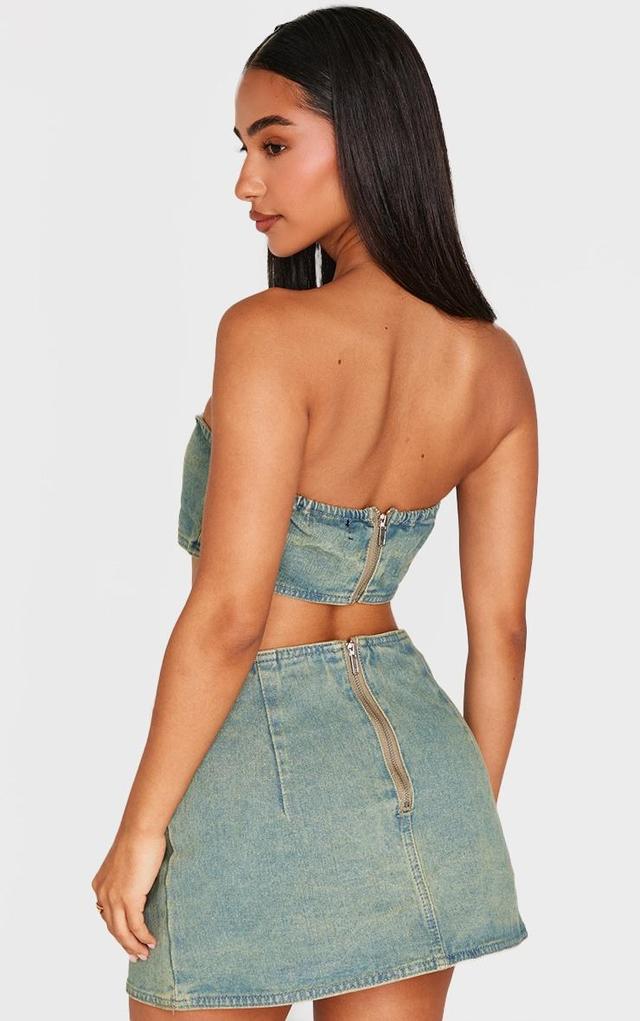 Petite Vintage Wash Denim Bandeau Crop Top Product Image