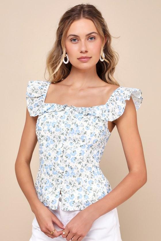 Daytime Crush Ivory Floral Off-the-Shoulder Button-Front Top Product Image