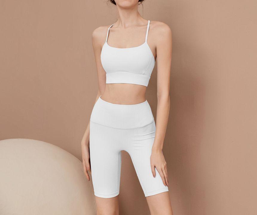 Set: Plain Sports Bra + High Waist Yoga Shorts Product Image