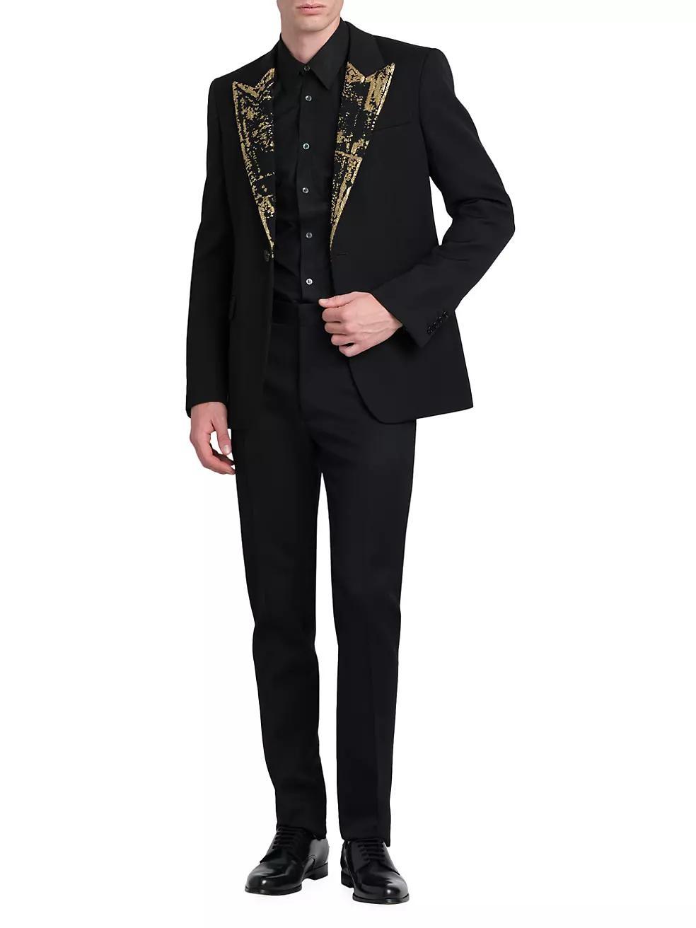 Sequin-Embellished Wool One-Button Suit Jacket Product Image