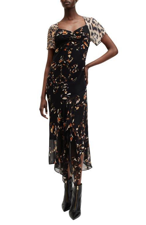 Womens Kateri Black Lea Floral-print Short-sleeve Woven Midi Dress Product Image