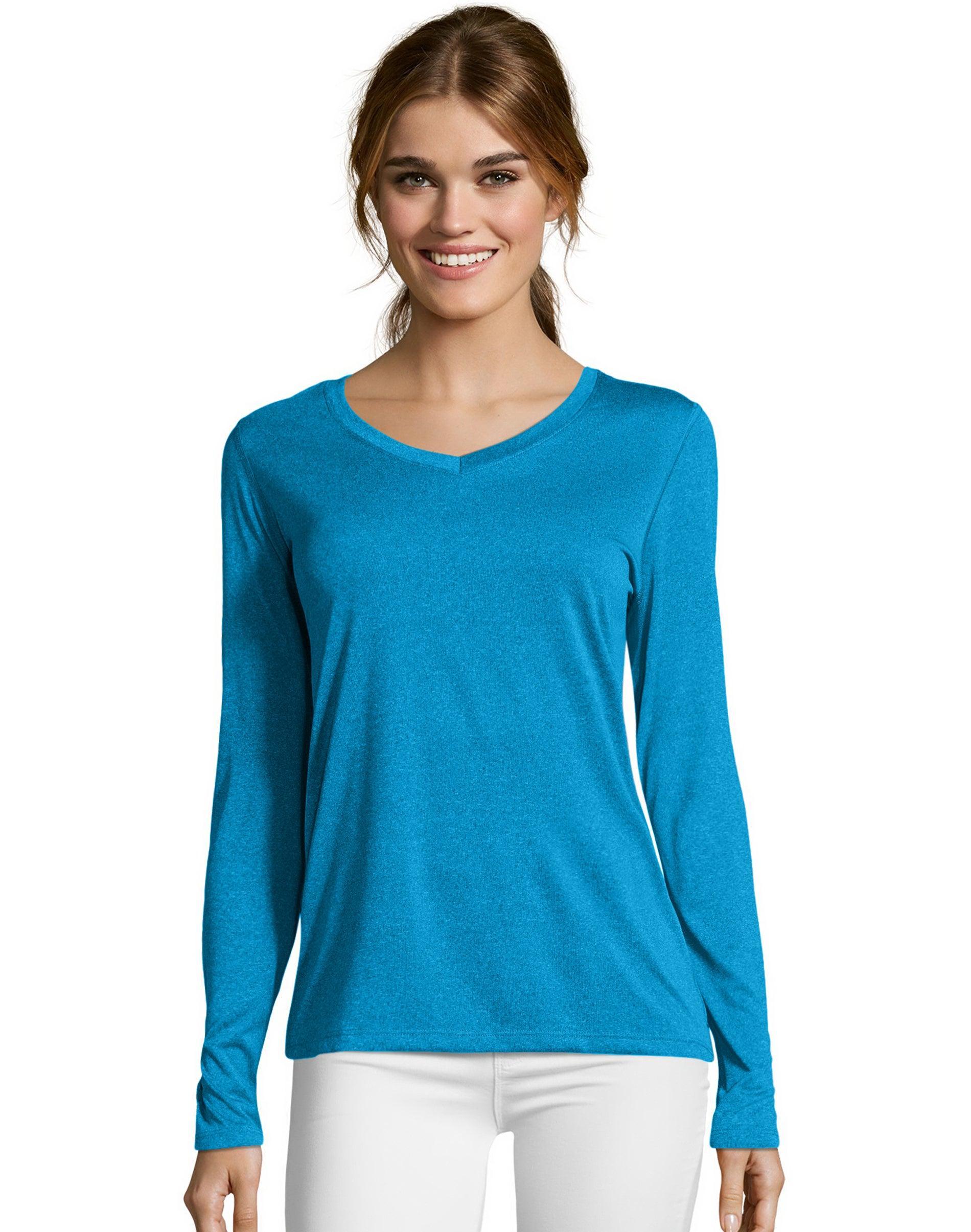 Womens Hanes Cool Dri Long-Sleeve Performance V-Neck Tee Product Image