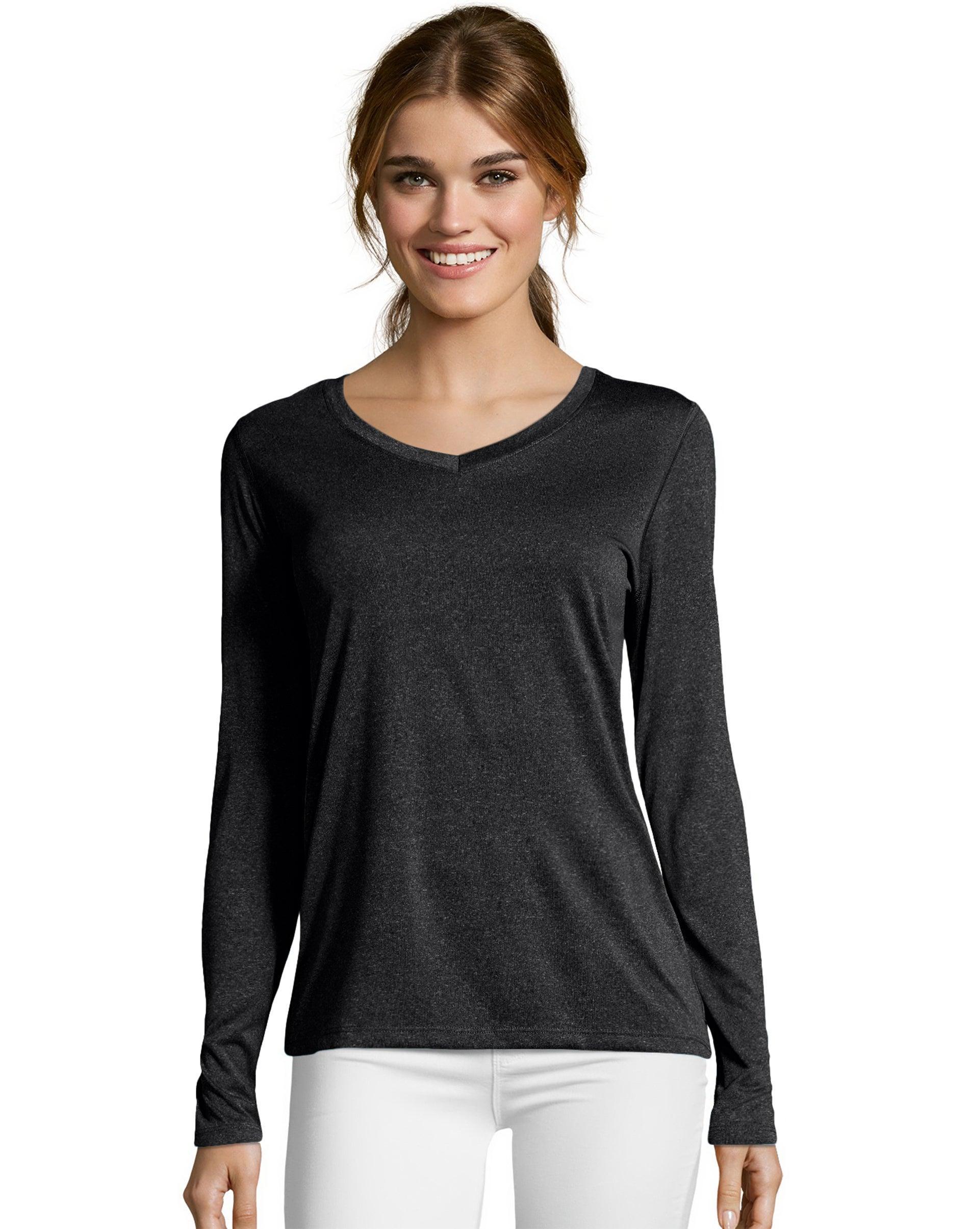 Womens Hanes Cool Dri Long-Sleeve Performance V-Neck Tee Product Image