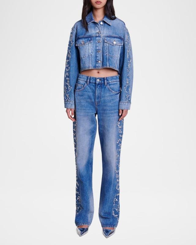 Bromessa Embellished Crop Denim Jacket Product Image