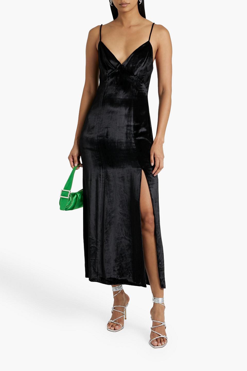 ALICE AND OLIVIA Julietta Velvet Slit Midi-dress In Black Product Image