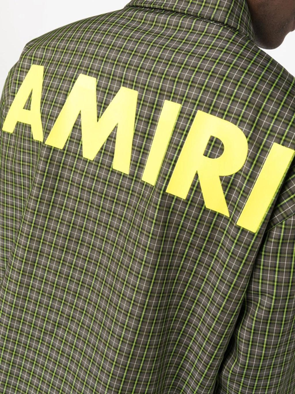 Green Logo Print Check Shirt Jacket In Sage Product Image