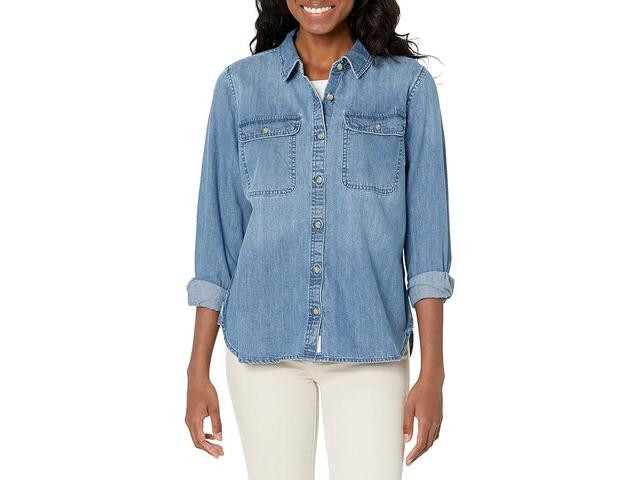 L.L.Bean Petite Heritage Washed Denim Shirt Long Sleeve (Light Indigo) Women's Clothing Product Image