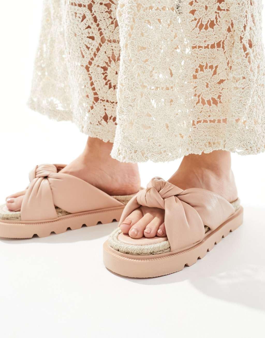 ASOS DESIGN Wide Fit Jemima cross strap espadrilles in light pink Product Image