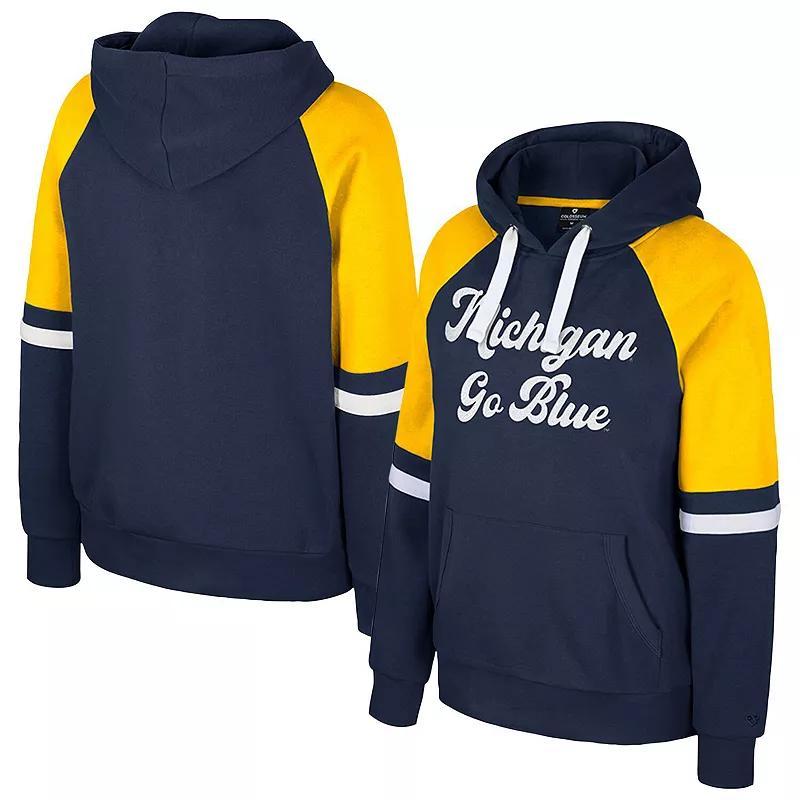 Womens Colosseum Michigan Wolverines Oversized Colorblock Pullover Hoodie Blue Product Image