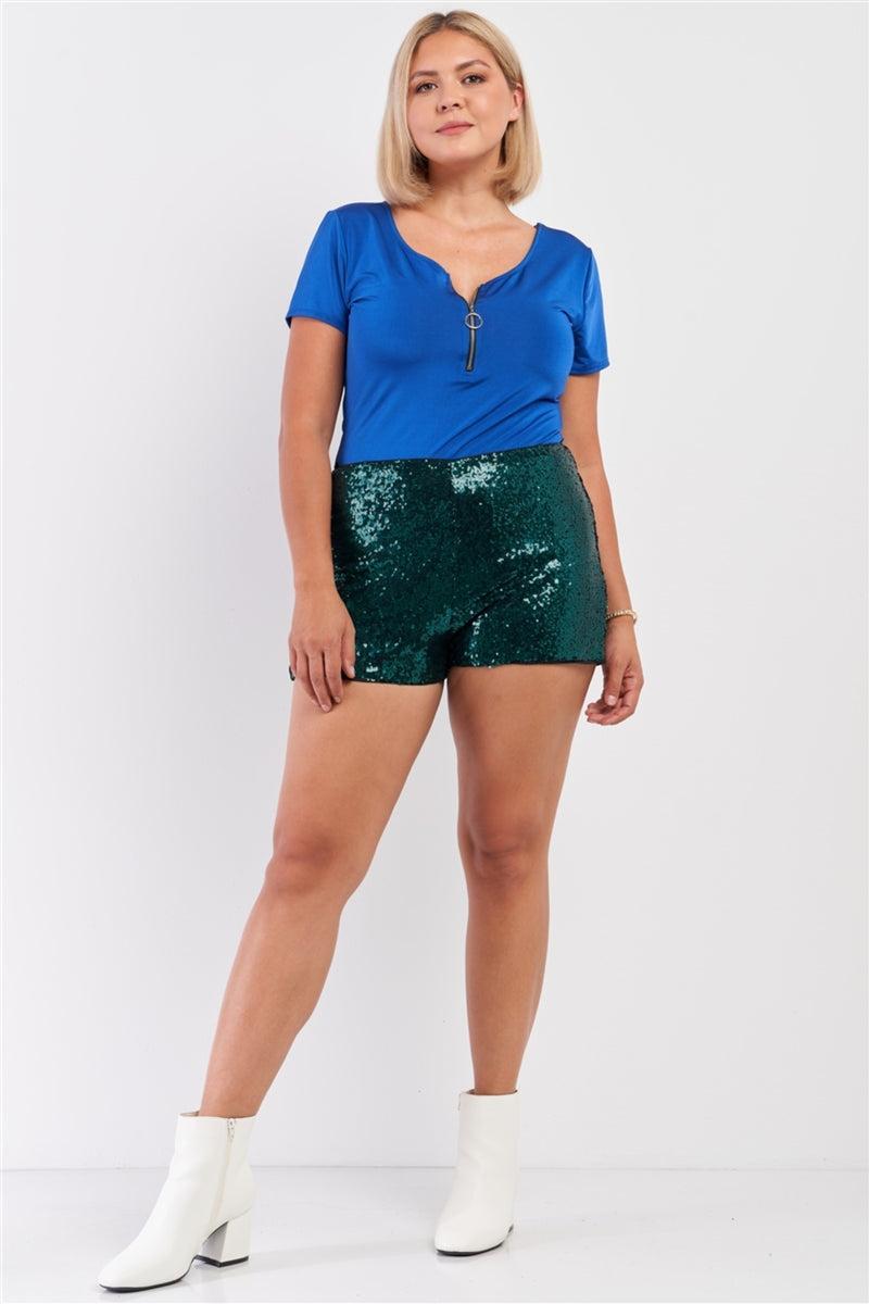 Plus Size Shiny Sequin High Waisted Mini Shorts Product Image