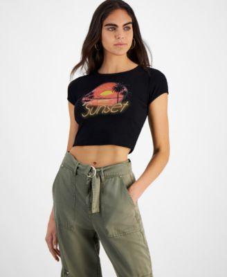 Guess Womens Embellished Sunset Cropped T-Shirt Product Image