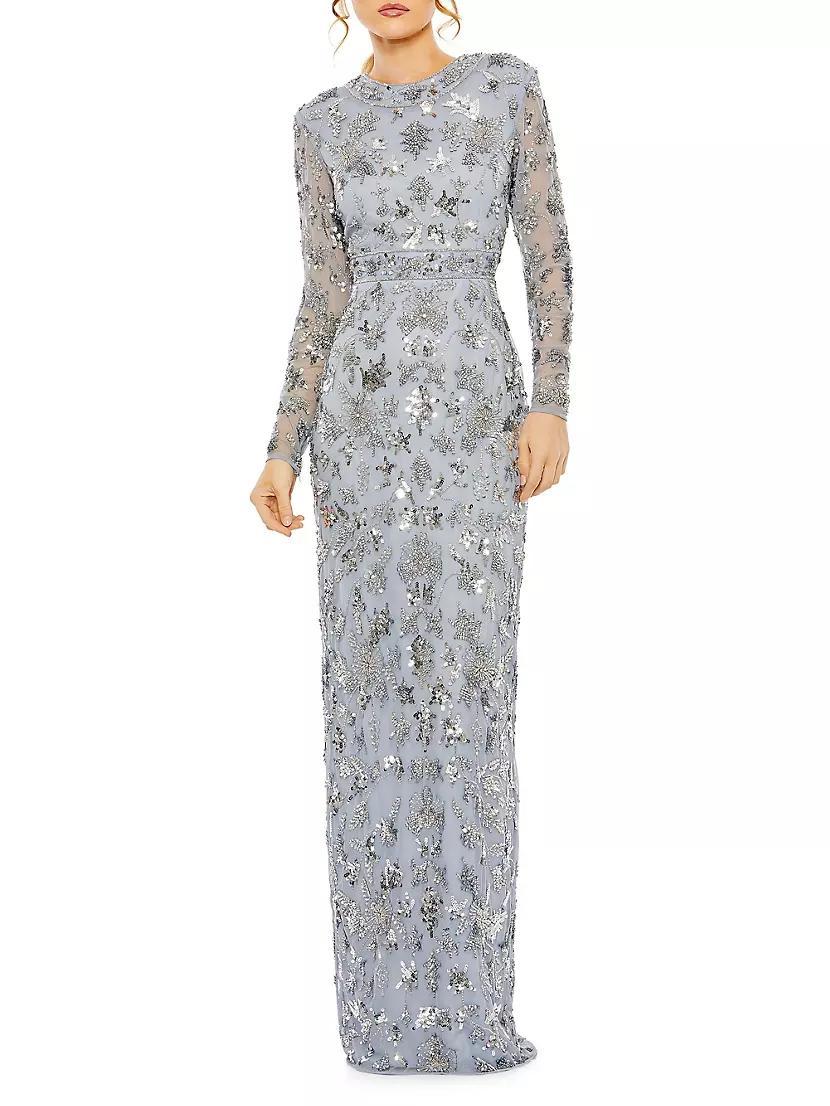 Sequined Long-Sleeve Column Gown Product Image