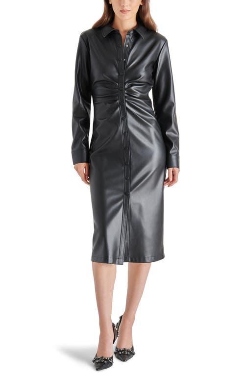 Steve Madden McClain Long Sleeve Faux Leather Midi Shirtdress Product Image