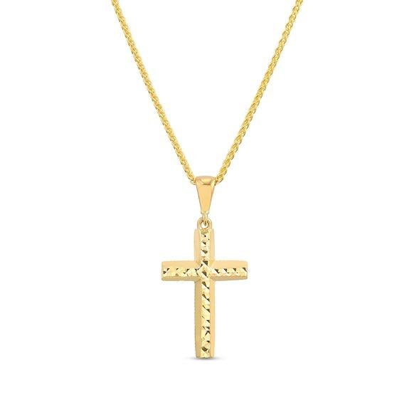 Men's Diamond-Cut Faceted Cross Pendant in 14K Gold Product Image