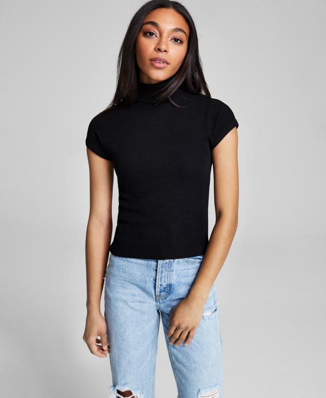 And Now This Womens Ribbed Cap-Sleeve Turtleneck Top Product Image