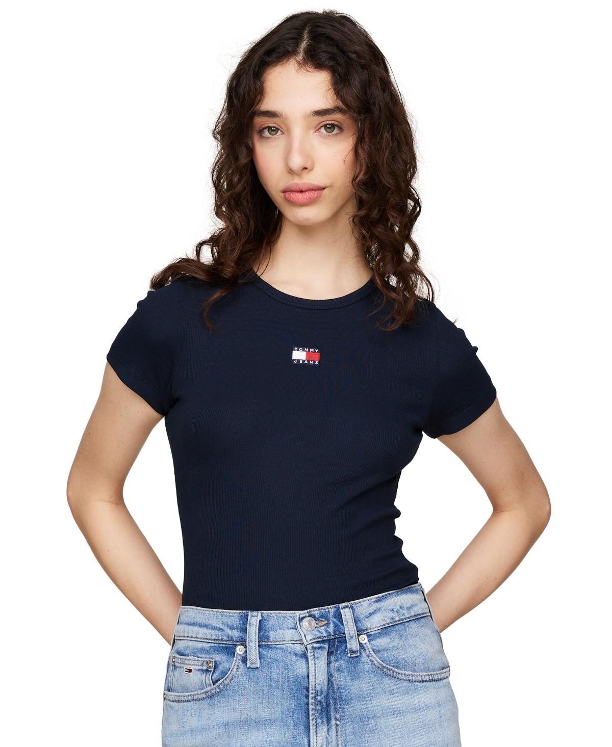 Tommy Jeans Womens Badge Logo Ribbed T-Shirt Product Image