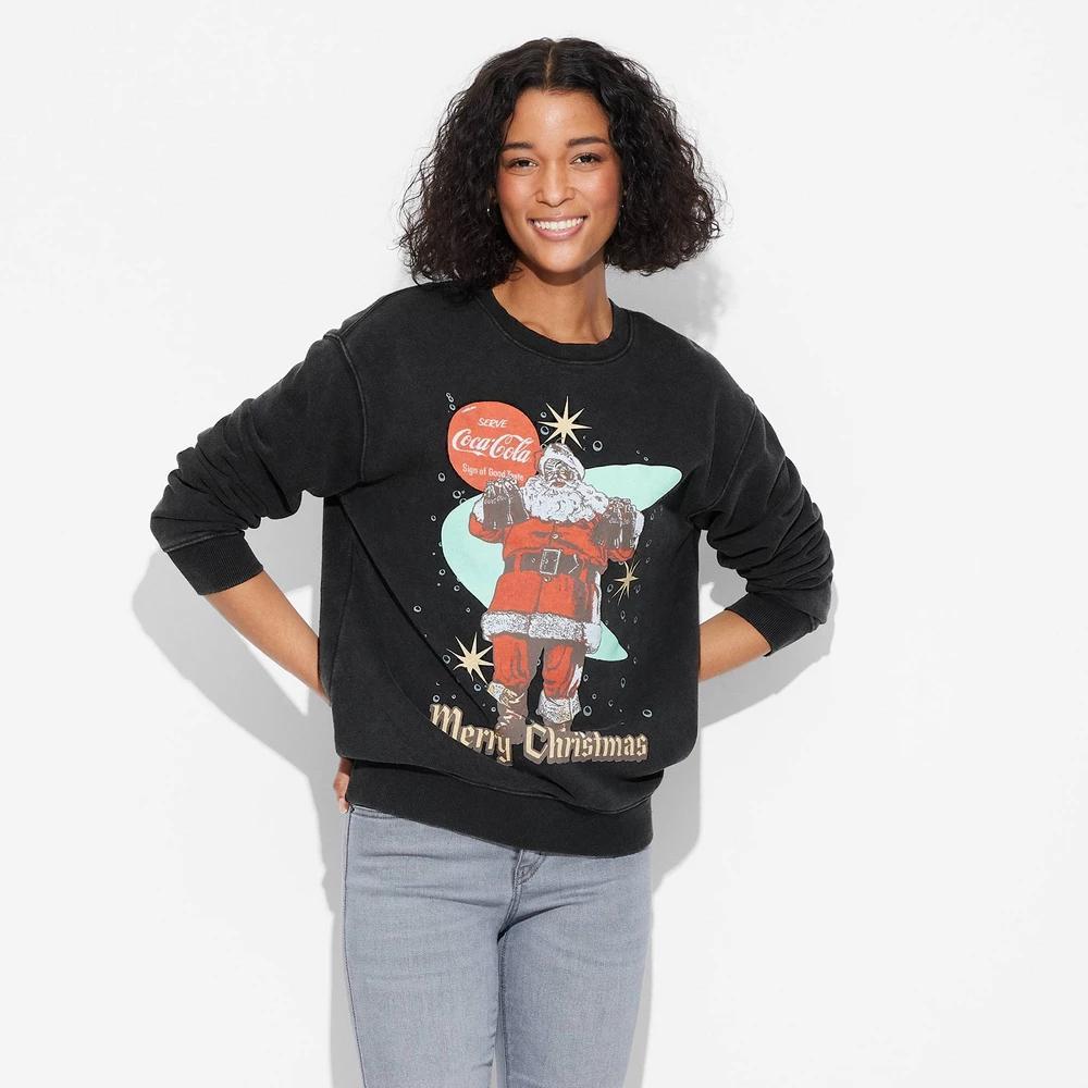 Womens Coca-Cola Santa Graphic Sweatshirt - Black Product Image