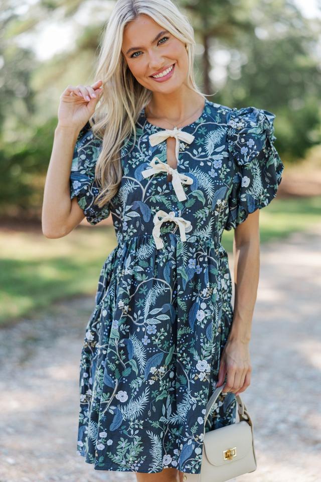 It's In The Wind Indigo Blue Floral Dress Product Image