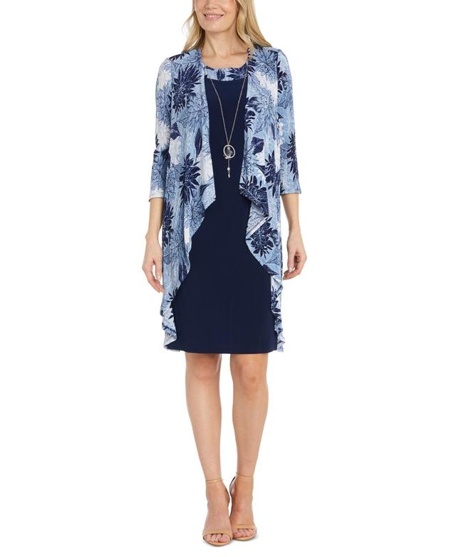 R & M Richards Womens Flyaway-Airbrush Puff-Print Jacket & Necklace Dress Product Image