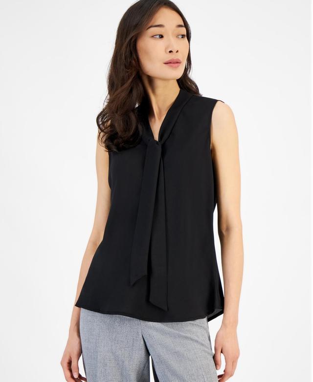 Kasper Tie V-Neck Sleeveless Crepe de Chine Top Product Image