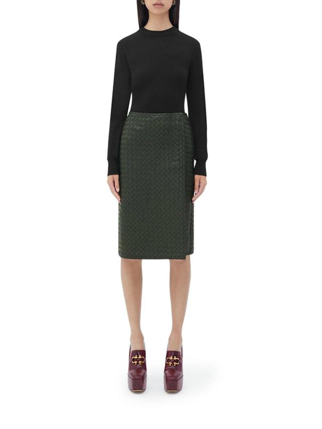 Leather Intrecciato Midi Skirt In Green Product Image