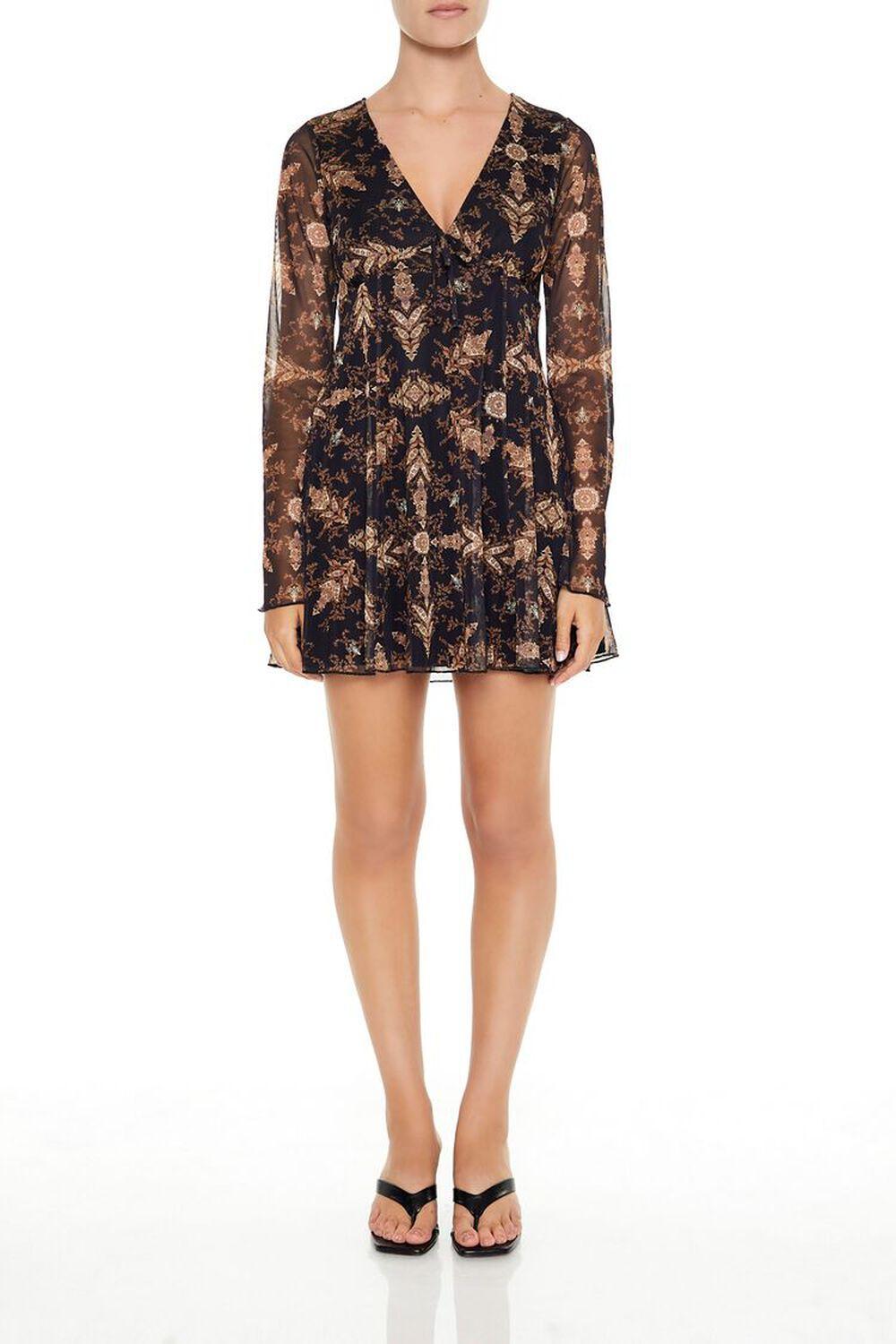 Plunging Ornate Print Mini Dress | Forever 21 Product Image