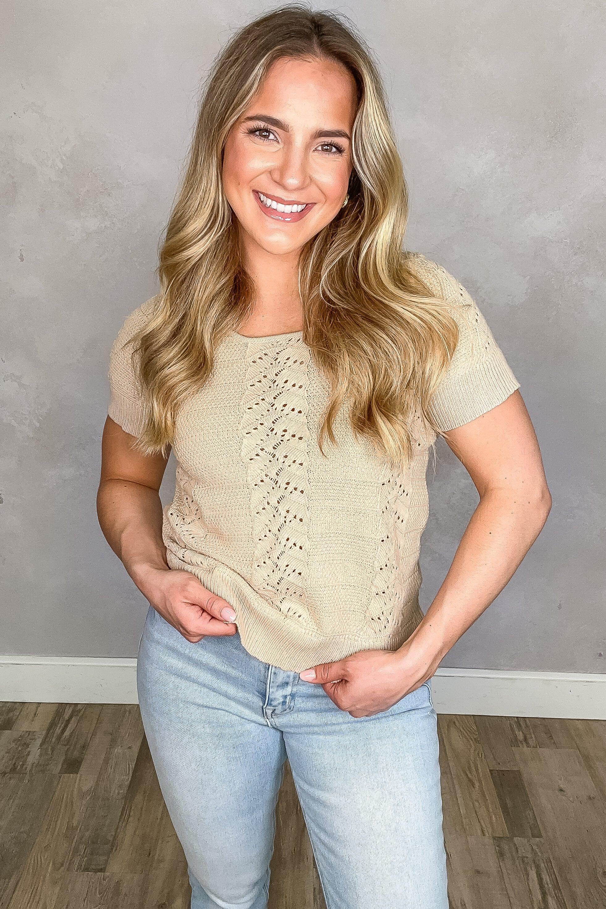 Tan Crochet Detail Lightweight Top Product Image