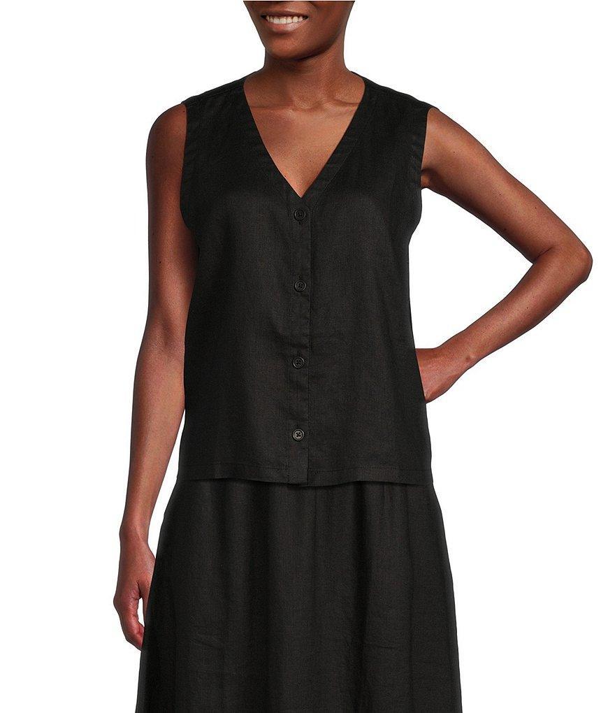 Eileen Fisher Organic Linen V-Neck Sleeveless Button Front Vest product image