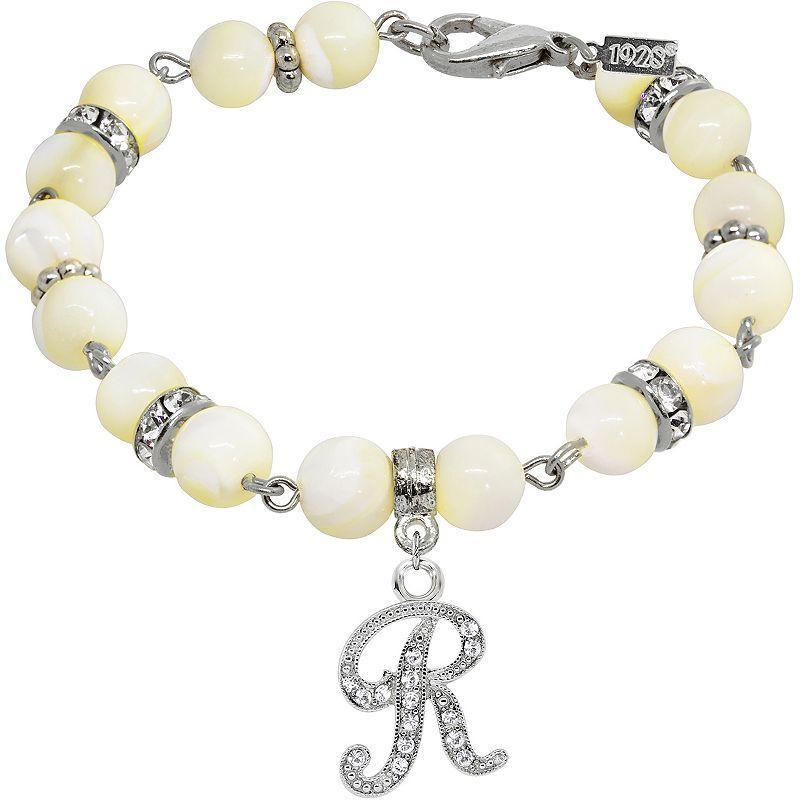 1928 Silver Tone Mother-of-Pearl & Simulated Crystal Initial Bracelet, Womens Product Image