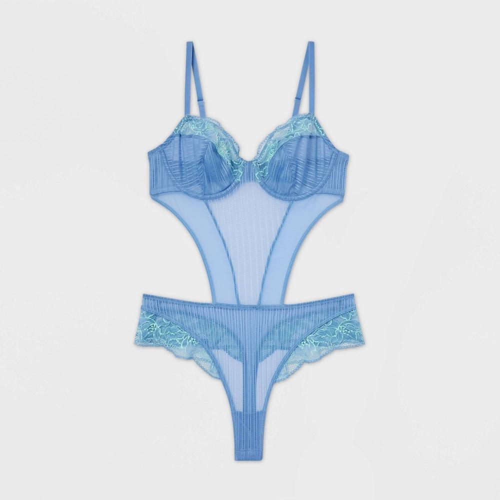 Womens Mesh-Lace Lingerie Bodysuit - Auden Blue Twilight/Extra Lime Product Image