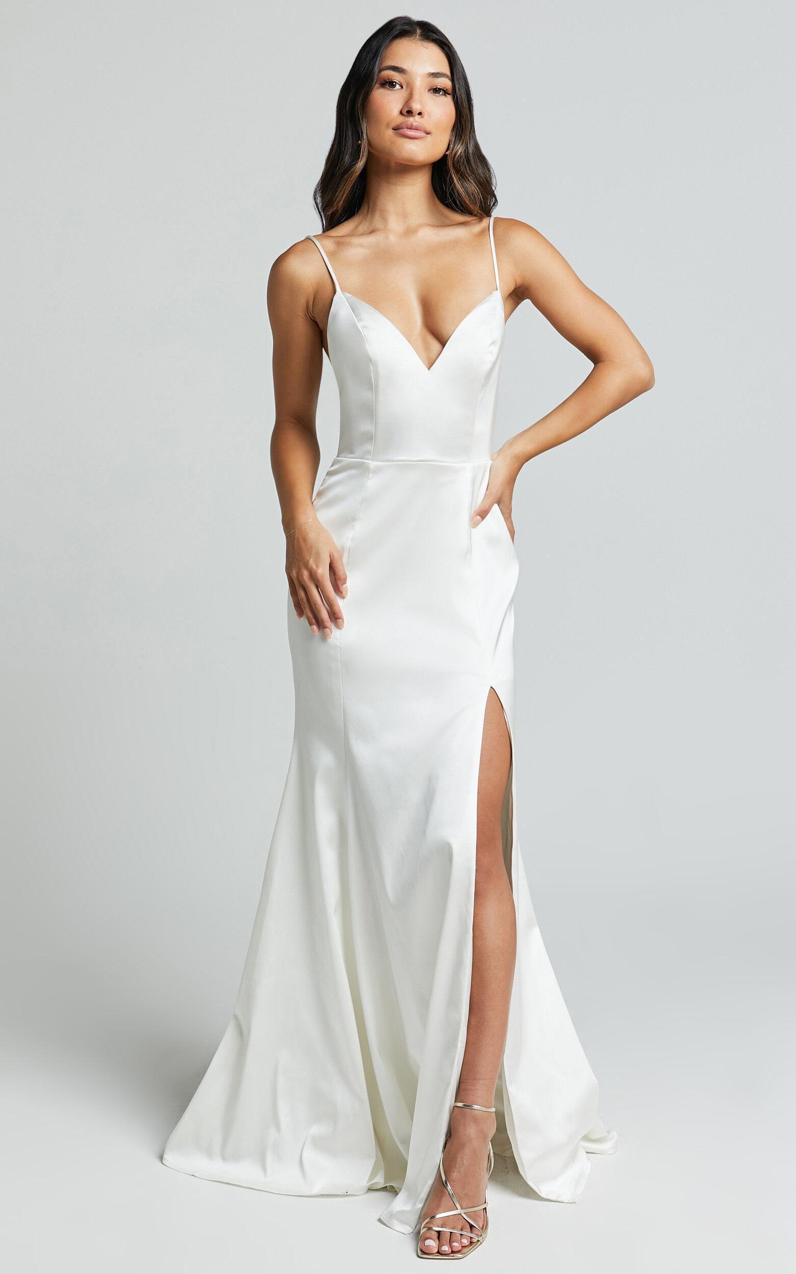 Francia Maxi Dress - Sweetheart Thigh Split Dress in White Product Image