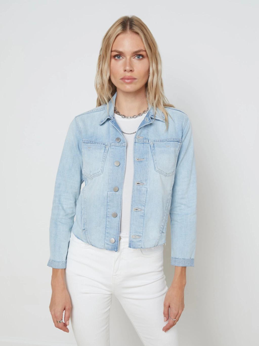 Janelle Raw Cut Slim Denim Jacket In Indigo Product Image