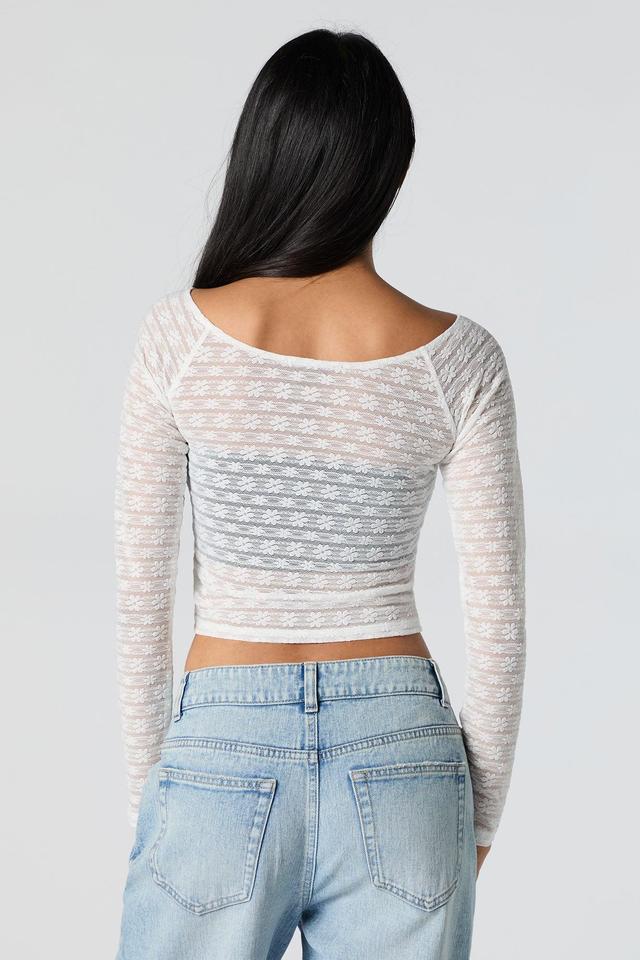 Floral Lace Long Sleeve Crop Top Female Product Image