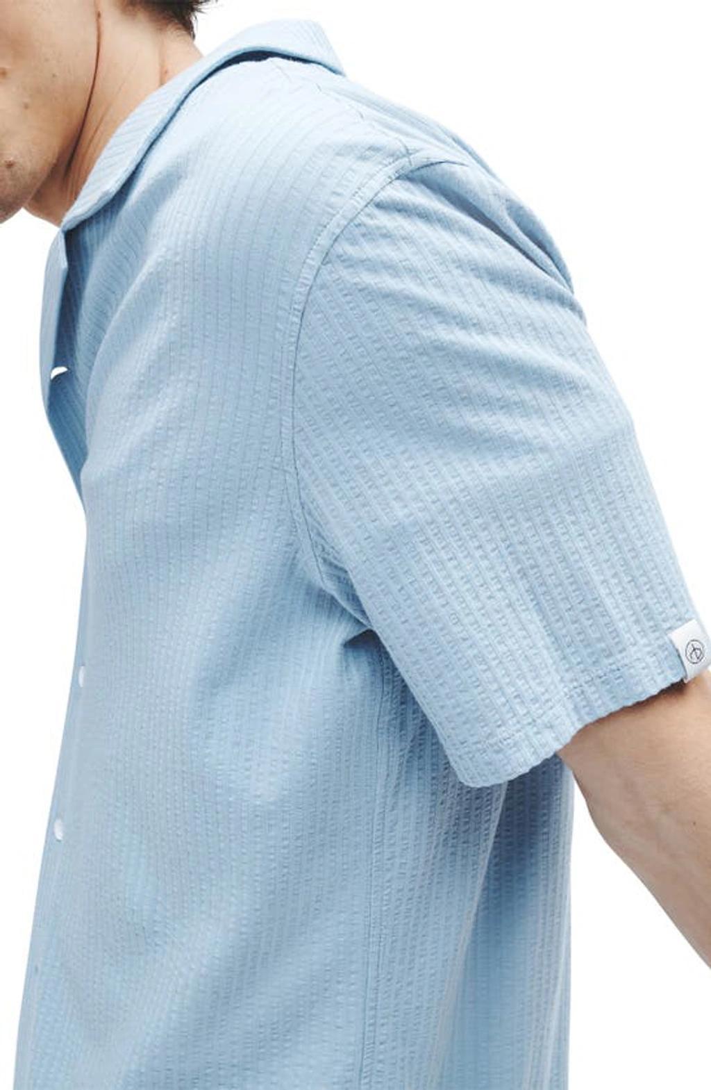 Avery Cotton Short Sleeve Button-up Shirt In Dusty Blue Product Image