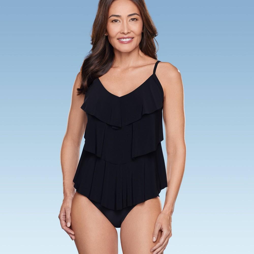 Womens UPF 50 Tiered Tankini Top - Aqua Black M Product Image