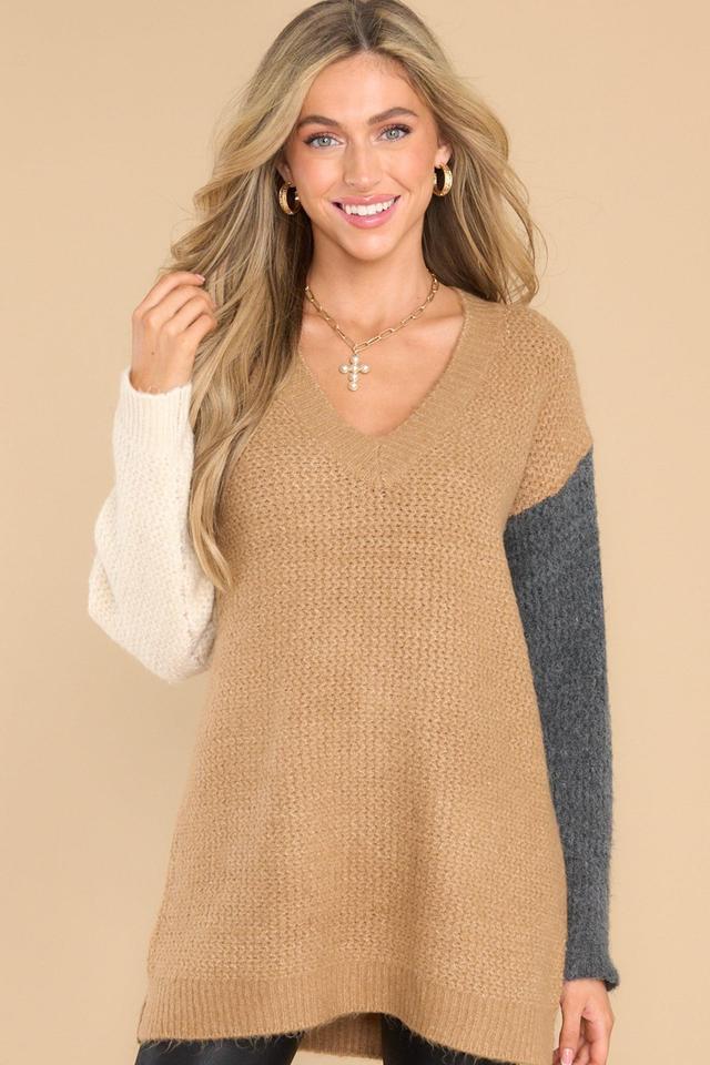 Fable Cover Your Tracks Tan Colorblock Sweater Product Image