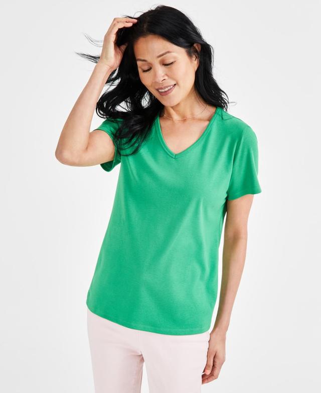 Style & Co Womens Short Sleeve V-Neck Cotton Top, Created for Macys Product Image