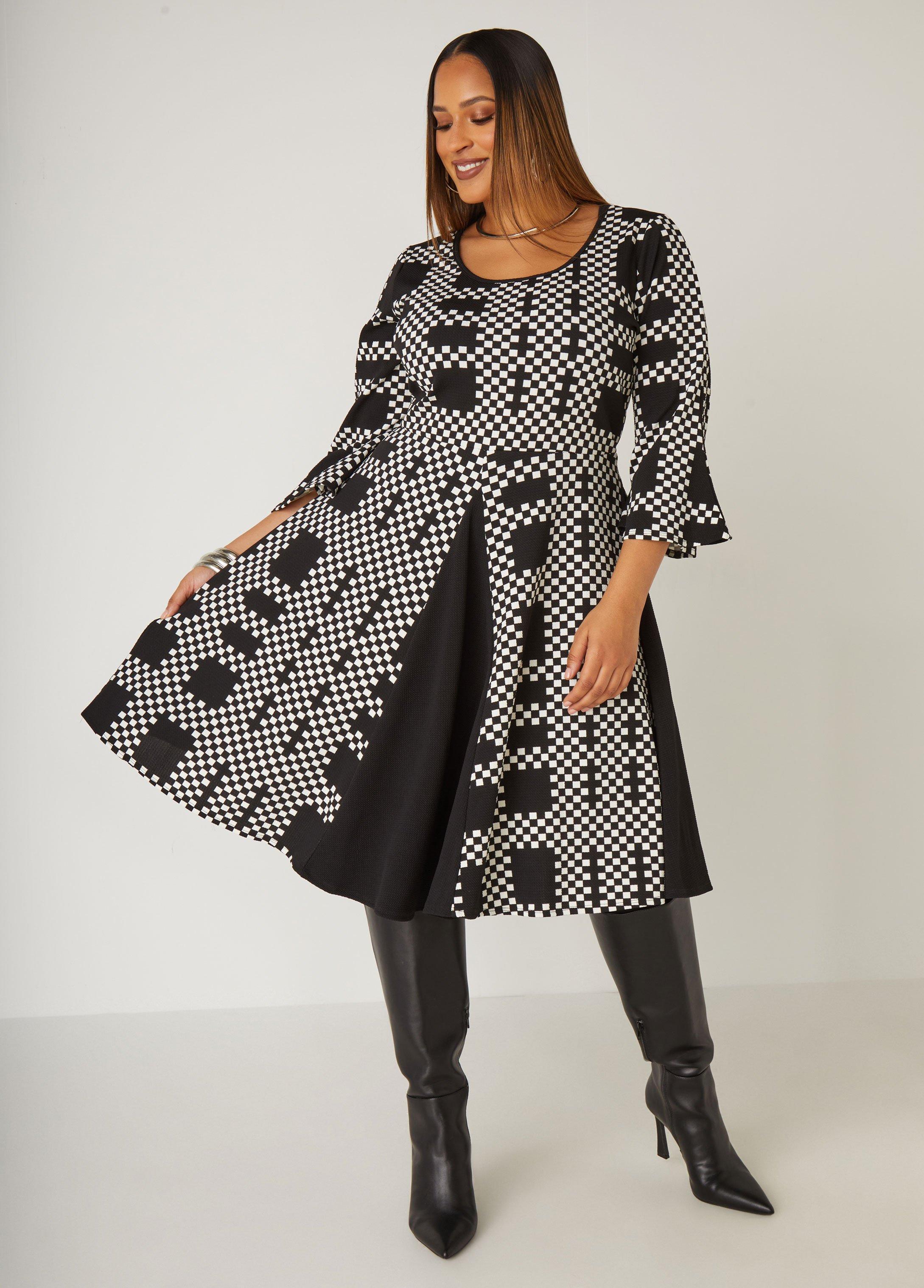 Checked Textured A Line Dress Product Image