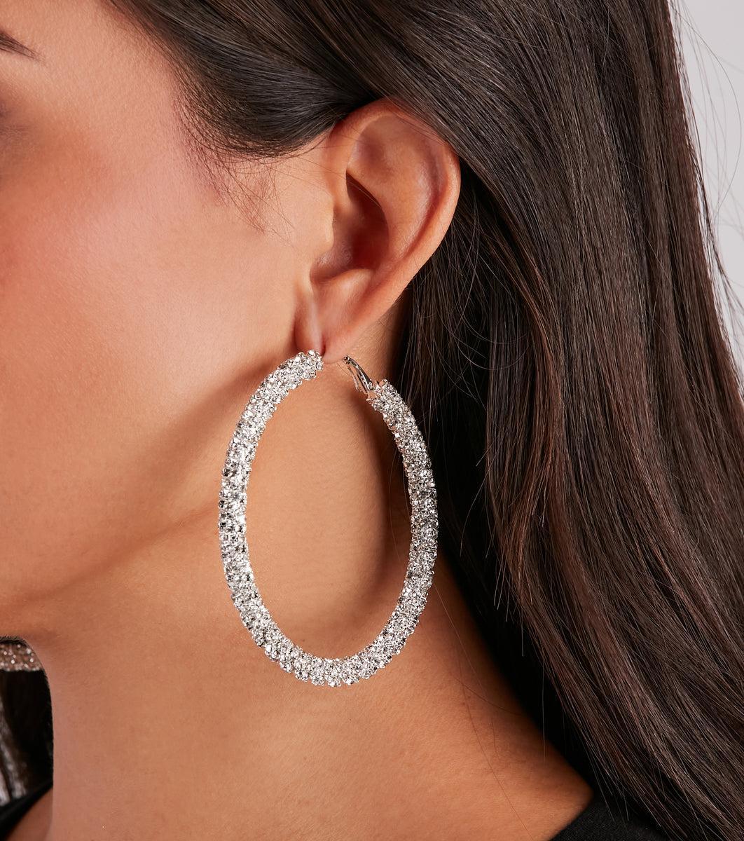 Statement Rhinestone Hoop Earrings Product Image