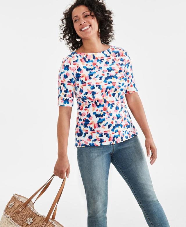 Women's Printed Boat-Neck Elbow-Sleeve Knit Top, Created for Macy's Product Image