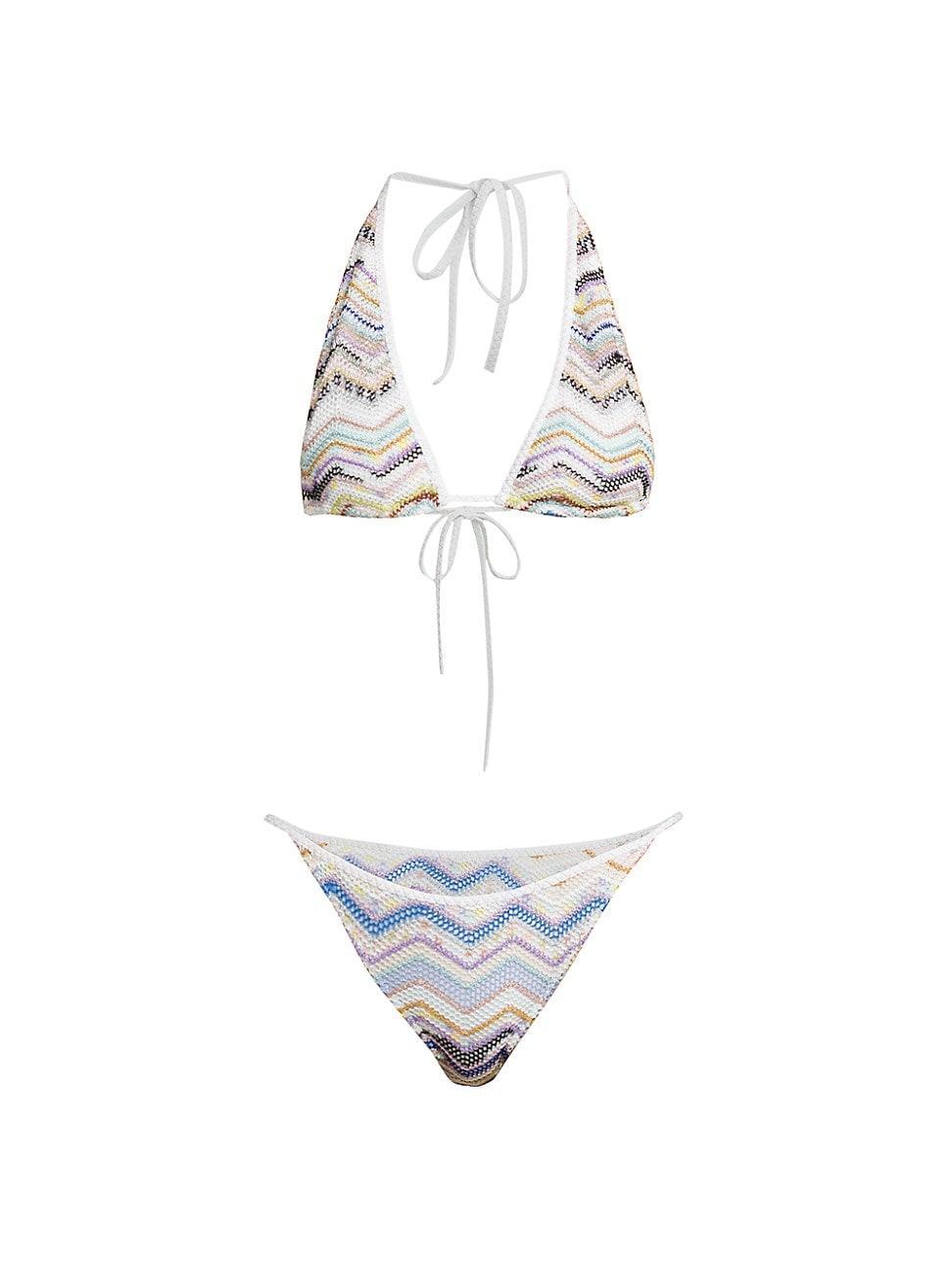 Womens Knit Zigzag Triangle Bikini Set Product Image